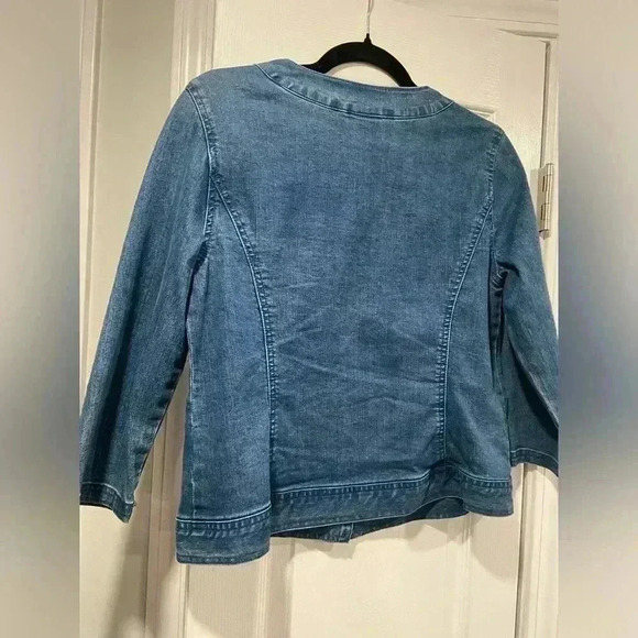 Hearts of Palm 3/4 Sleeve Rhinestone Crew Neck Denim Jacket Hook Loop Size 6 - Picture 4 of 10